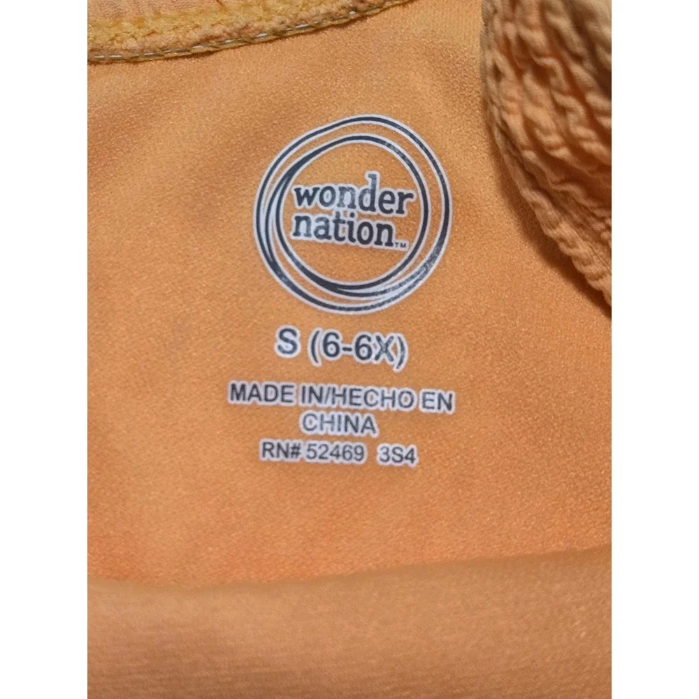 Wonder Nation Girls S 6-6X Orange Pink Colorblock One Shoulder Cutout Swimsuit